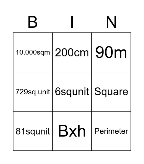 Perimeter and area 2 Bingo Card