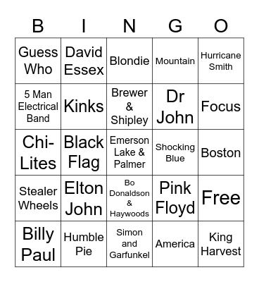 Unsupported - 70s Bingo Card