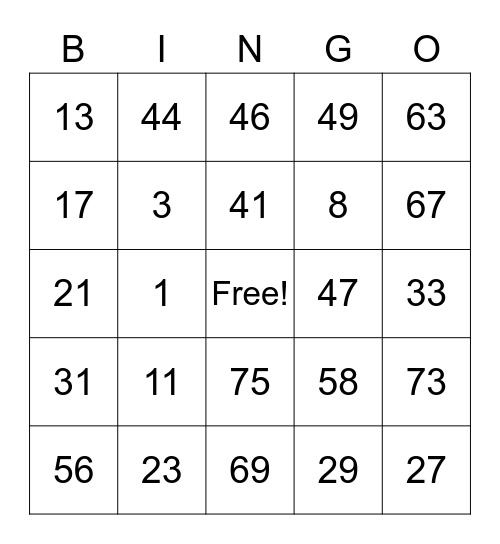 TESTING Bingo Card
