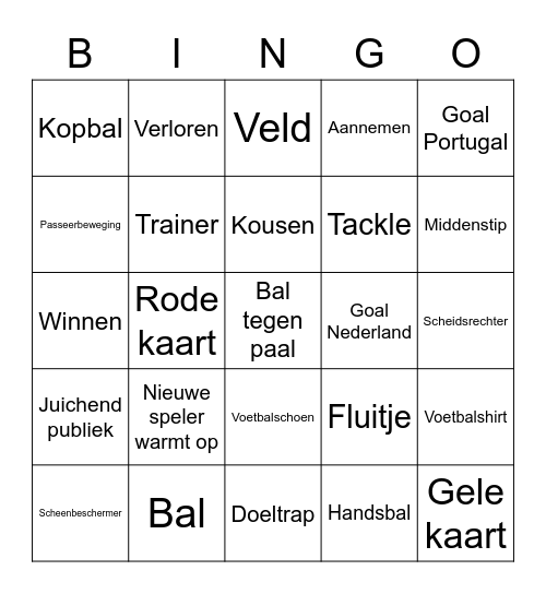 Voetbal Bingo Card