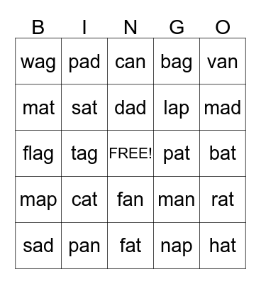 Word Study Bingo Card