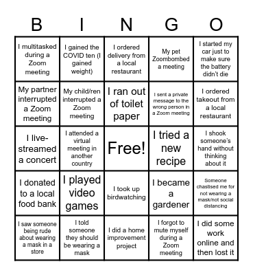 Pandemic Bingo! Bingo Card