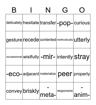 Wordskills Unit 10 and Stems 1-2 Bingo Card