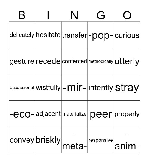 Wordskills Unit 10 and Stems 1-2 Bingo Card