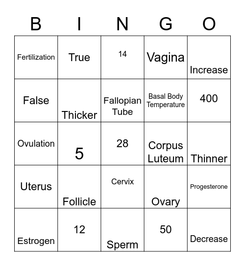 PERIOD BINGO!! Bingo Card