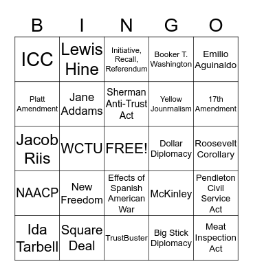 Progressivism/Imperialism Bingo Card