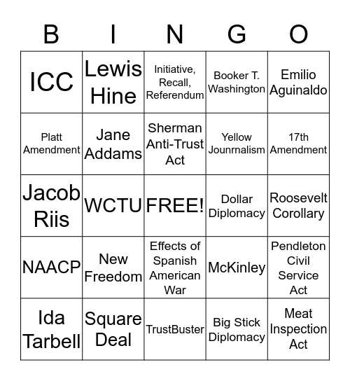 Progressivism/Imperialism Bingo Card
