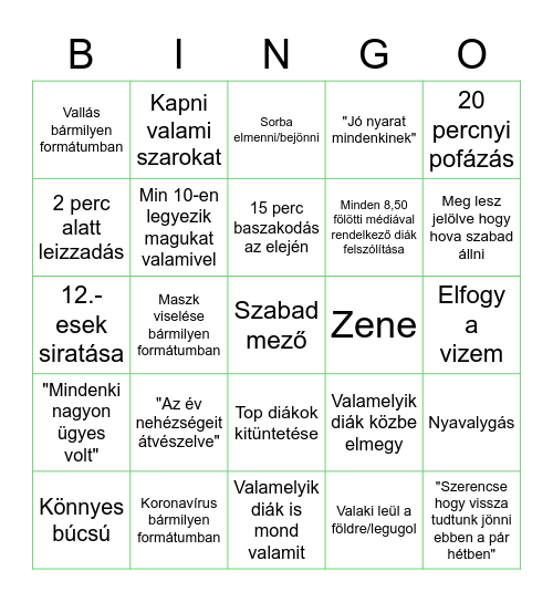 Évzáró bingo Card