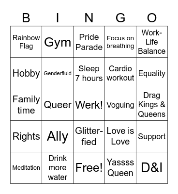 PRIDE & Wellness Bingo Card