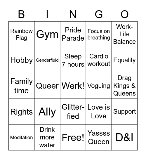 PRIDE & Wellness Bingo Card