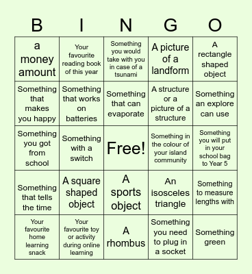 Scavenger Hunt Bingo Card