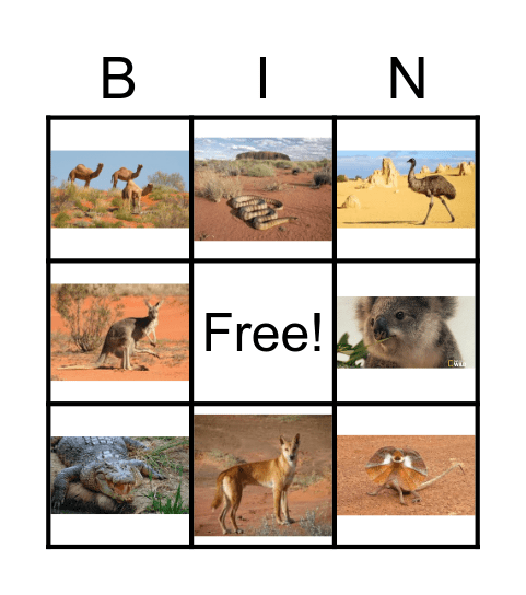 Australian Outback Animal Bingo Card
