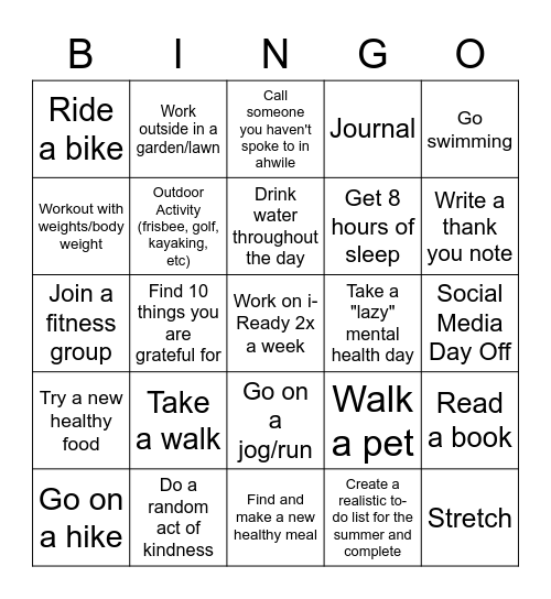 Summer Activities :) Bingo Card