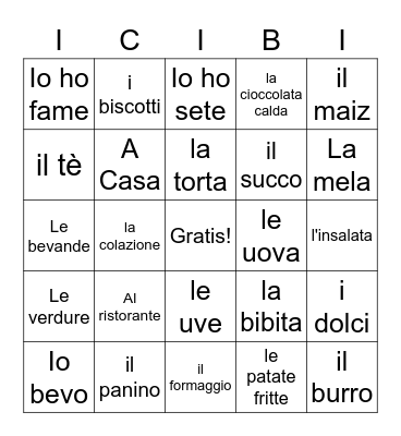 I Cibi 6th Grade Bingo Card