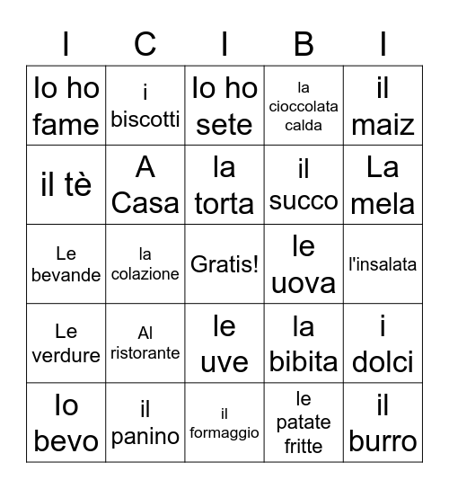 I Cibi 6th Grade Bingo Card