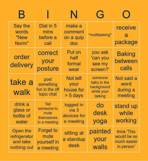 WFH Bingo Card