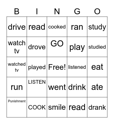 PAST TENSE Bingo Card