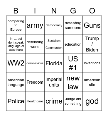 r/Shitamericansay bingo Card