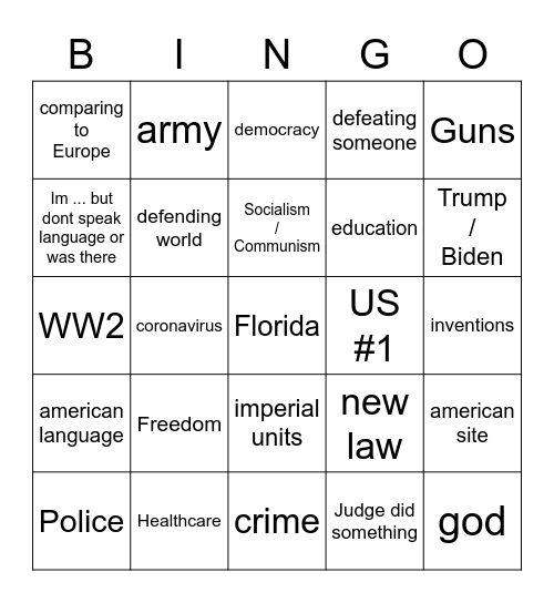 r/Shitamericansay bingo Card