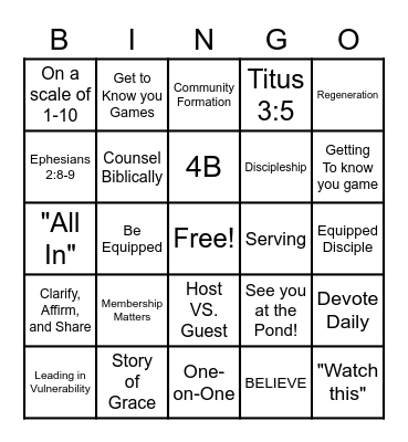 Believe Team Celebration Bingo Card