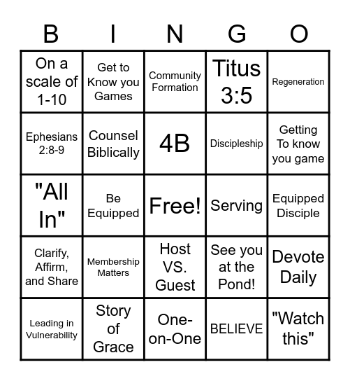 Believe Team Celebration Bingo Card