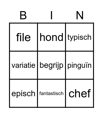 Categorieën bingo Card