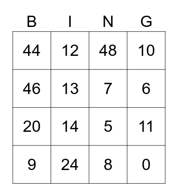 Maths BINGO Card