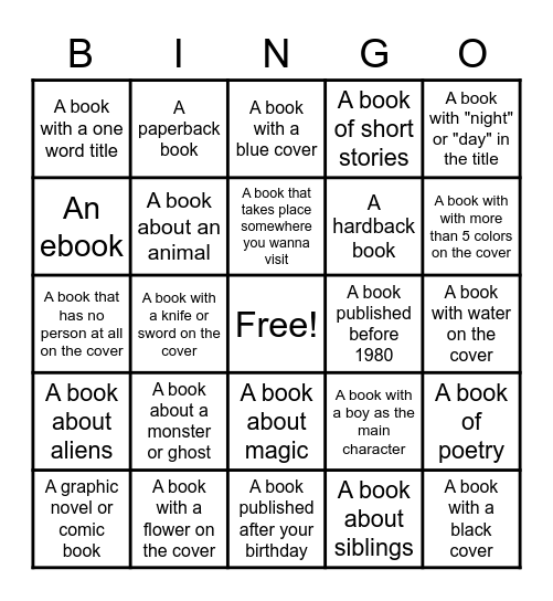 Summer Reading Bingo Card