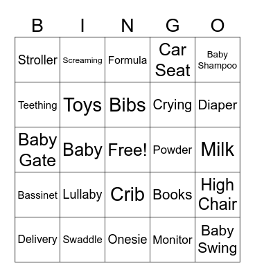 Rich & Andy Baby Shower Bingo Card