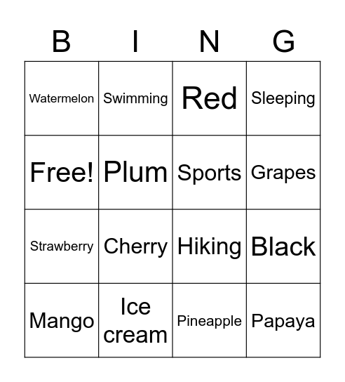 Untitled Bingo Card