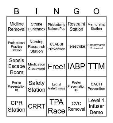 Critical Care Competency Stations Bingo Card