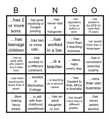 PS207's EOY Celebration Find Someone Who Bingo Card