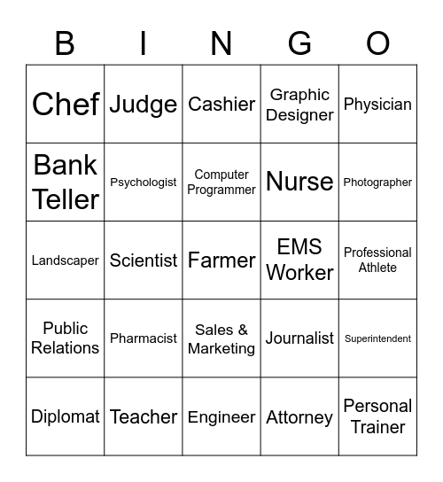 Careers Bingo Card