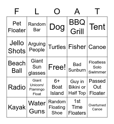 Float Trip Bingo Card