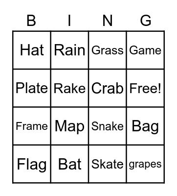 Short and Long A Bingo Card