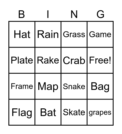 Short and Long A Bingo Card