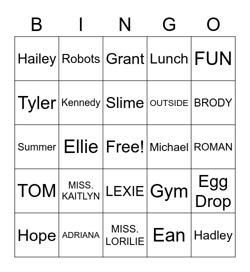 Summer Camp 2021 Bingo Card