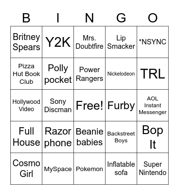 90's and 2000's Bingo Card