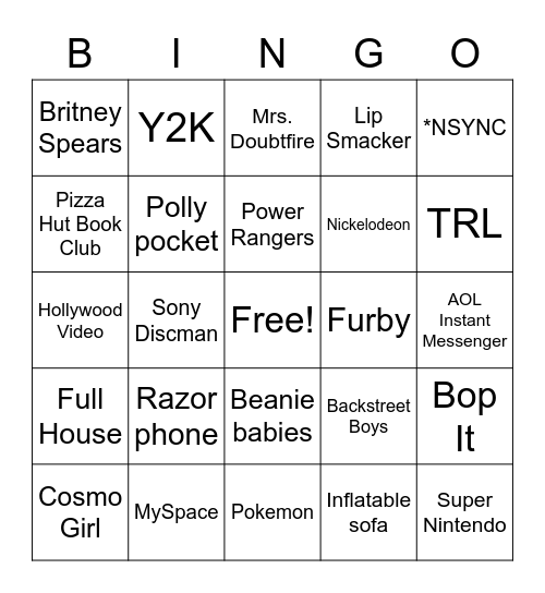 90's and 2000's Bingo Card