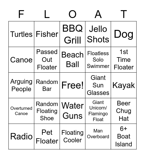 Float Trip Bingo Card