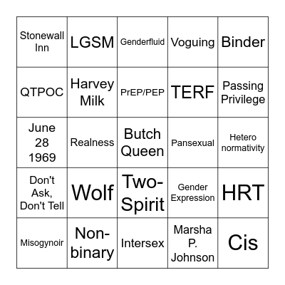 Pride Bingo Card