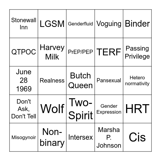 Pride Bingo Card