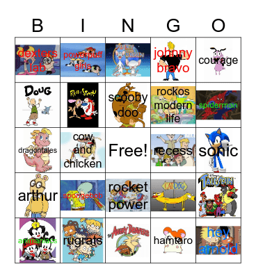 Childhood Cartoons Bingo Card