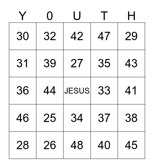 ST.FX YOUTH MINISTRY BINGO Card