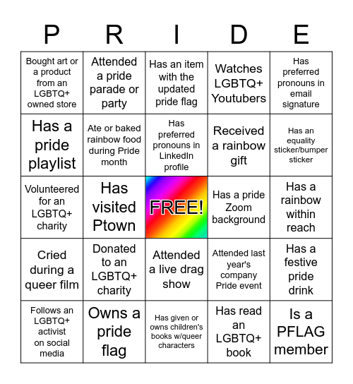 Pride Month Bingo Card