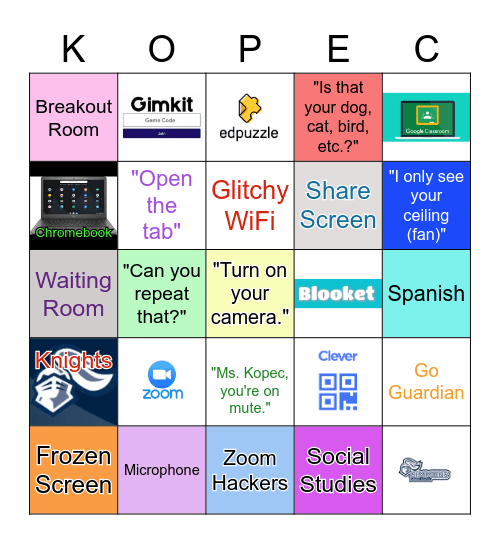 Remote Learning Theme Bingo Card