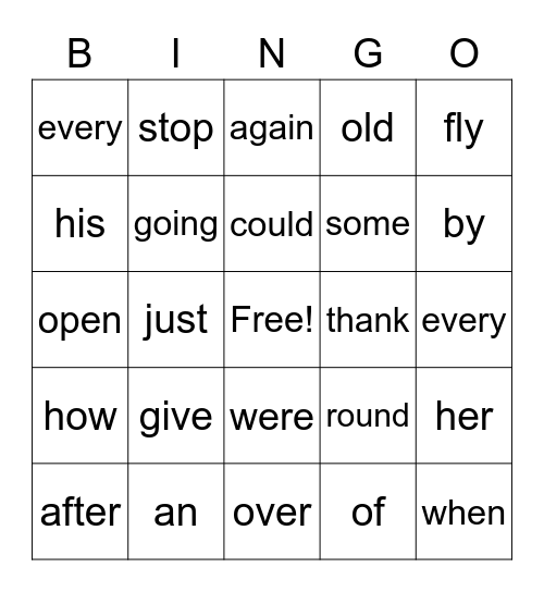 1st Grade Sight Words Bingo Card