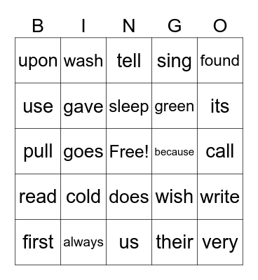 2nd Grade Sight Words Bingo Card