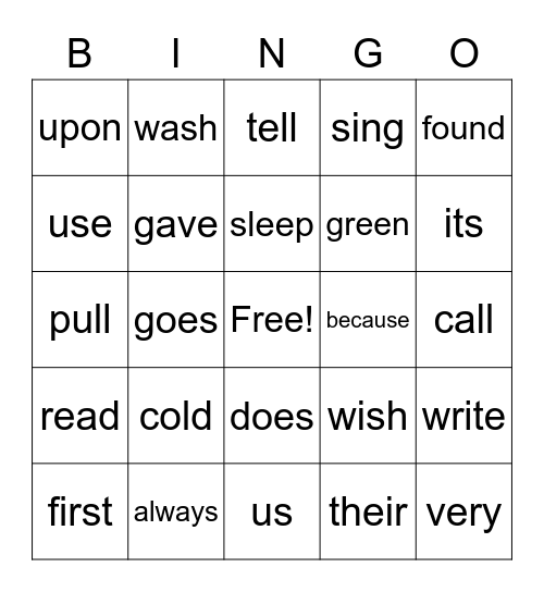 2nd Grade Sight Words Bingo Card