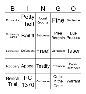 Legal Education Bingo Card